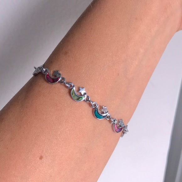 Galactic Star and Moon Abalone Shell Necklace and Bracelet Set - Picture 3 of 10